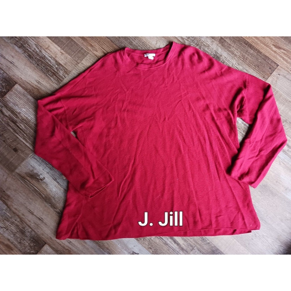 J Jill Vented Hem Sweater Tunic XL Tall Classic Red